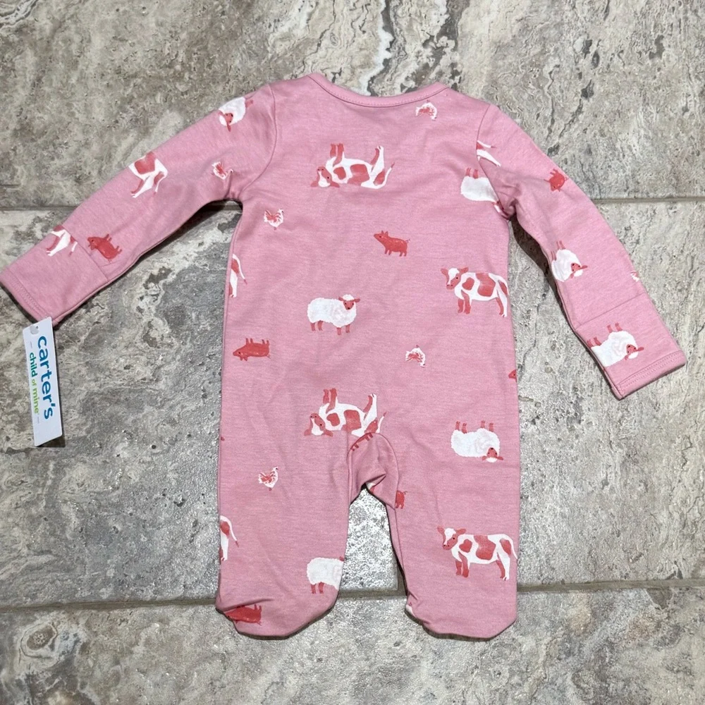 NWT size 0-3 months Carter's Pink Footies with Animal Print